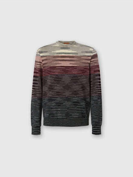 Crew Neck Sweater in Pure Flame Wool, Beige & Burgundy - US25WN0TBK015US80DU