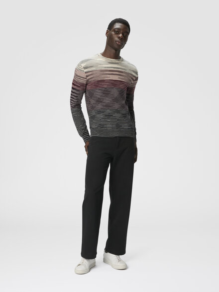 Crew neck sweater in pure flame wool, Beige & Burgundy - US25WN0TBK015US80DU