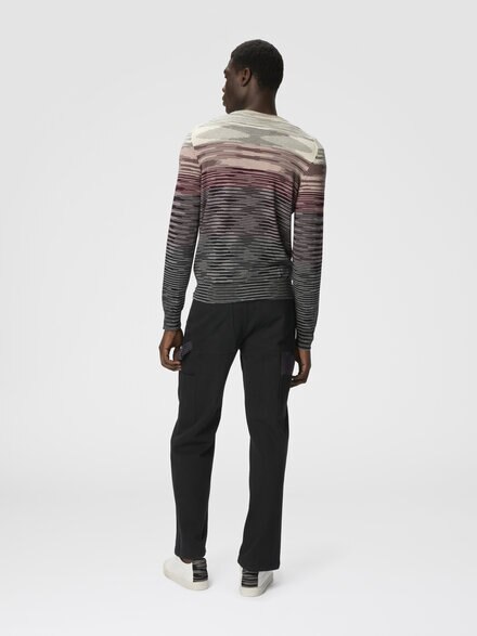 Crew neck sweater in pure flame wool, Beige & Burgundy - US25WN0TBK015US80DU