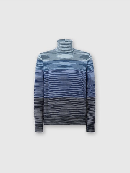 High-Neck Sweater in All-Over Flame Wool, Blue - US25WN0UBK015US72MN