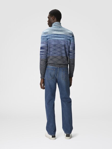 High-neck sweater in all-over flame wool, Blue - US25WN0UBK015US72MN