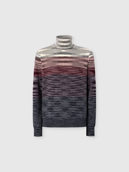 High-Neck Sweater in All-Over Flame Wool, Beige & Burgundy - US25WN0UBK015US80DU