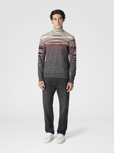 High-neck sweater in all-over flame wool, Beige & Burgundy - US25WN0UBK015US80DU