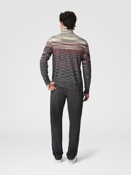 High-neck sweater in all-over flame wool, Beige & Burgundy - US25WN0UBK015US80DU