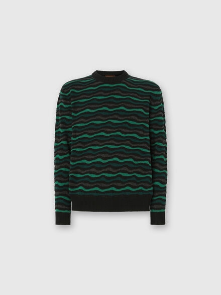 Crew Neck Sweater with Wave Pattern, Green - US25WN0VBK01DBS615C