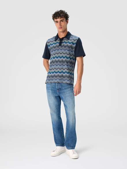 Crew neck sweater with wave pattern, Blue - US25WN0VBK01DBS72ML