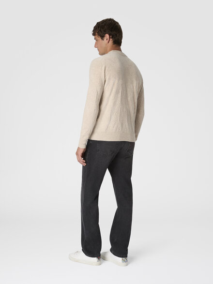 Crew neck sweater in pure cashmere with chevron pattern, Beige - US25WN0WBK044ZS01I4