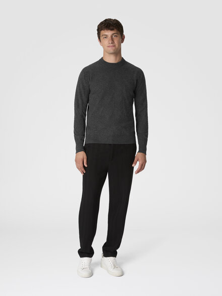 Crew neck sweater in pure cashmere with chevron pattern, Grey - US25WN0WBK044ZS91PV