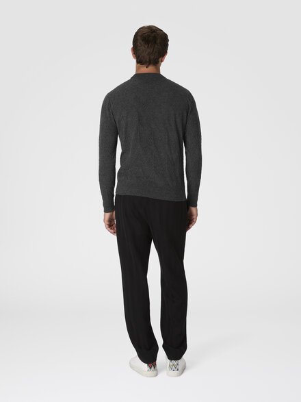Crew neck sweater in pure cashmere with chevron pattern, Grey - US25WN0WBK044ZS91PV