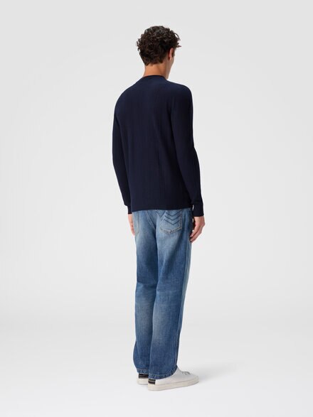 Crew neck sweater in wool with chevron pattern, Navy Blue  - US25WN0YBK01CWS72MH
