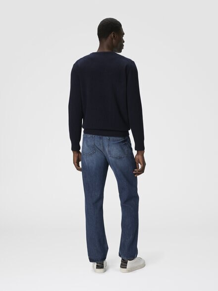Crew Neck Sweater with Zigzag Detail, Blue - US25WN15BK01DMS72MS
