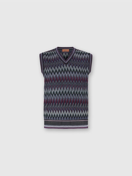 V-Neck Vest with Zigzag Pattern, Multicoloured  - US25WN16BR012YS4173