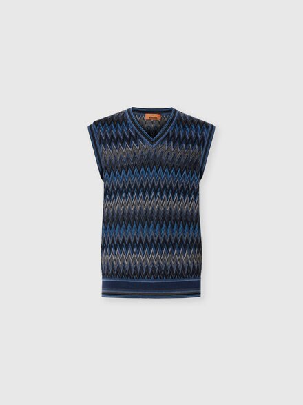 V-Neck Vest with Zigzag Pattern, Blue & Grey - US25WN16BR012YS91P3