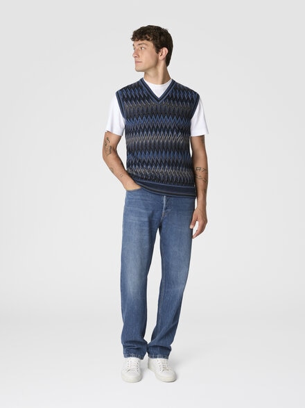 V-neck vest with zigzag pattern, Blue & Grey - US25WN16BR012YS91P3