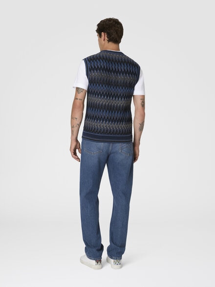 V-neck vest with zigzag pattern, Blue & Grey - US25WN16BR012YS91P3