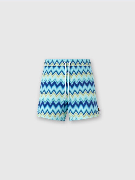 Nylon Swimsuit with Zigzag Print, Blue & Green - US25WP00BW00Z0SM9TG
