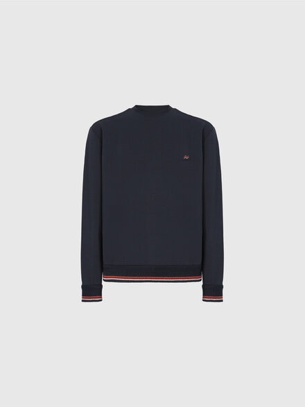 Crew Neck Sweatshirt with Knit Embroidery and Logo, Blue - US25WW06BJ00PAS72NF