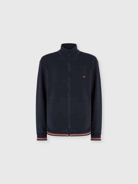 Zip-Up High-Neck Sweatshirt with Knit Embroidery and Logo, Blue - US25WW07BJ00PAS72NF