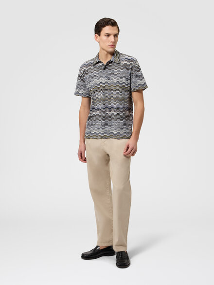 Cotton polo shirt with Raschel knit and Greek motif, Green - US26S20BBR014OS616H