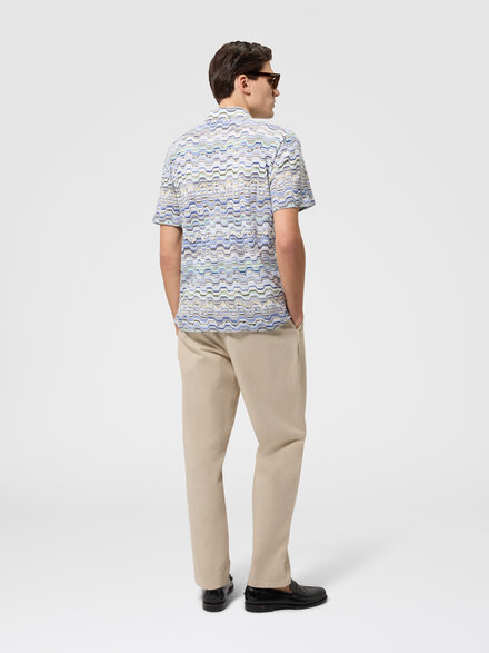 Cotton polo shirt with Raschel knit and Greek motif, Light Blue - US26S20BBR014OSMSNE