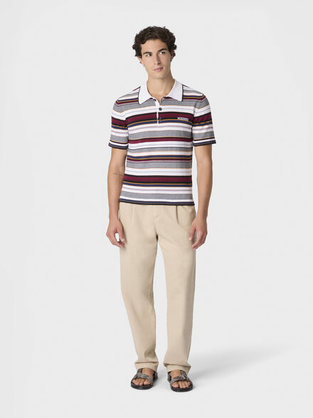 Gestreiftes Poloshirt aus Baumwolle mit gesticktem Logo-Schriftzug, Mehrfarbig  - US26S20OBK01HJSM9YW