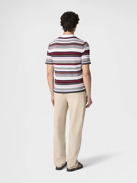 Gestreiftes Poloshirt aus Baumwolle mit gesticktem Logo-Schriftzug, Mehrfarbig  - US26S20OBK01HJSM9YW