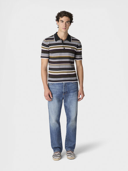 Gestreiftes Poloshirt aus Baumwolle mit gesticktem Logo-Schriftzug, Mehrfarbig  - US26S20OBK01HJSM9YX