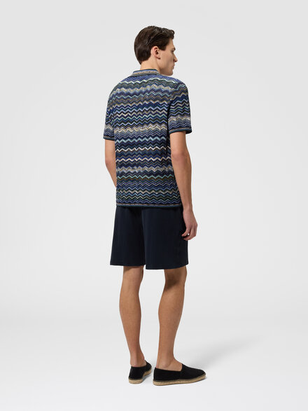 Strick-Poloshirt aus Baumwolle mit Fischgr&auml;tenmuster, Blau - US26S20QBK01HRS72PD