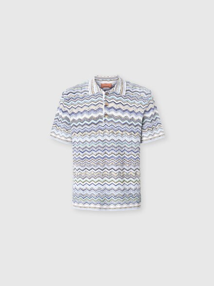 Cotton knit polo shirt with chevron pattern, Light Blue - US26S20QBK01HRSM9YV