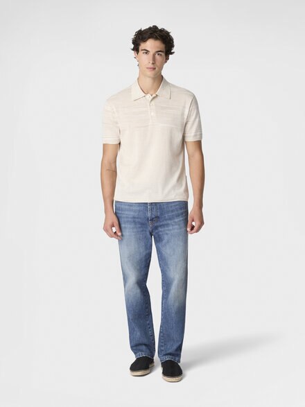 Flamed mercerized cotton polo shirt, Beige& White  - US26S20RBK01HUF000C