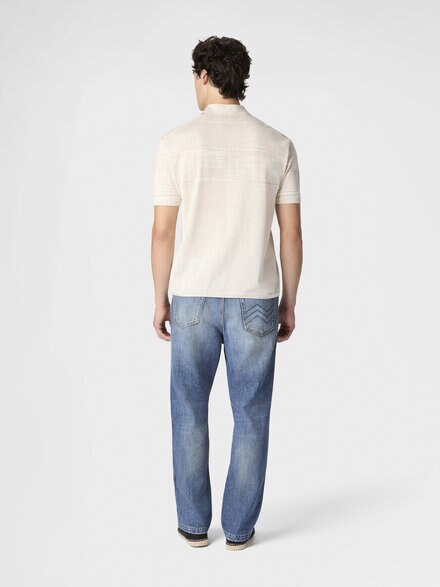 Flamed mercerized cotton polo shirt, Beige& White  - US26S20RBK01HUF000C