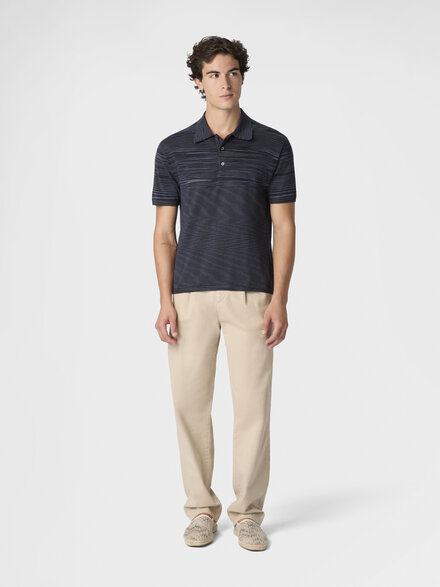 Flamed mercerized cotton polo shirt, Beige& White  - US26S20RBK01HUF700V