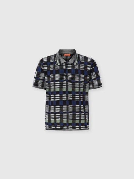 Cotton and viscose polo shirt with check pattern, Beige& White  - US26S20TBK01HYSMSMR