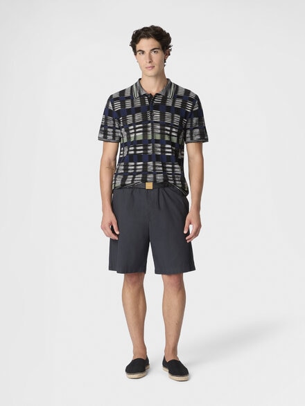 Cotton and viscose polo shirt with check pattern, Beige& White  - US26S20TBK01HYSMSMR