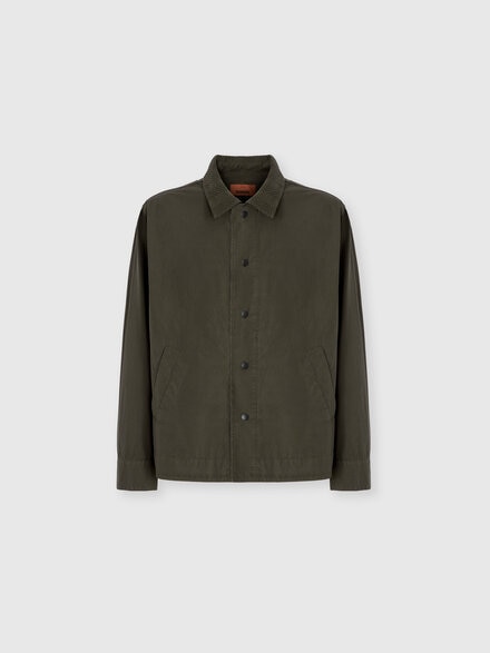 Cotton canvas overshirt with zigzag collar detail, Beige& White  - US26SC04BW00ZS90508