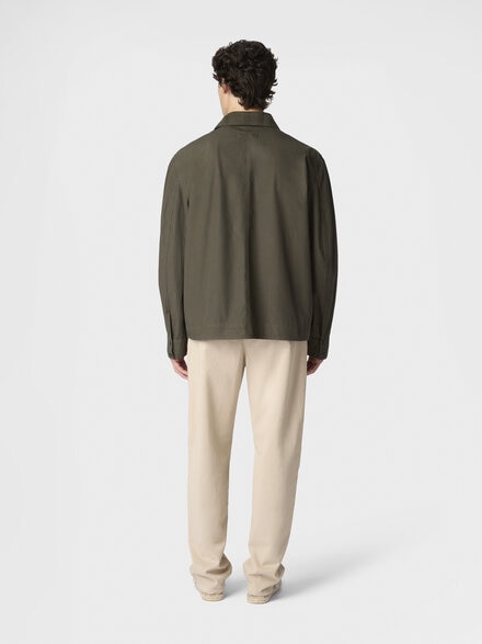 Cotton canvas overshirt with zigzag collar detail, Beige& White  - US26SC04BW00ZS90508