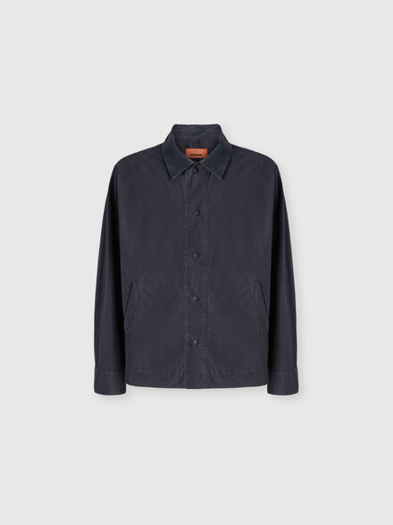 Cotton canvas overshirt with zigzag collar detail, Beige& White  - US26SC04BW00ZS94015