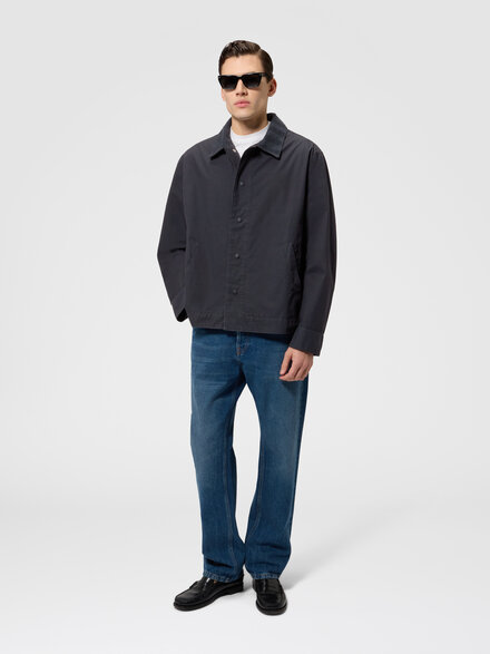 Cotton canvas overshirt with zigzag collar detail, Beige& White  - US26SC04BW00ZS94015