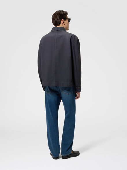 Cotton canvas overshirt with zigzag collar detail, Beige& White  - US26SC04BW00ZS94015