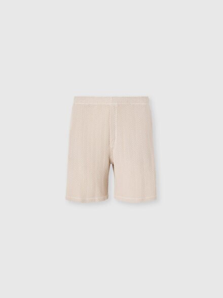 Bermudas de algodón y viscosa con motivo de zigzag tono sobre tono, Beige& Blanco  - US26SI03BR014P40210