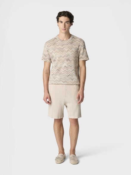 Bermudas de algodón y viscosa con motivo de zigzag tono sobre tono, Beige& Blanco  - US26SI03BR014P40210
