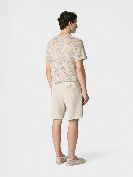 Bermudas de algodón y viscosa con motivo de zigzag tono sobre tono, Beige& Blanco  - US26SI03BR014P40210