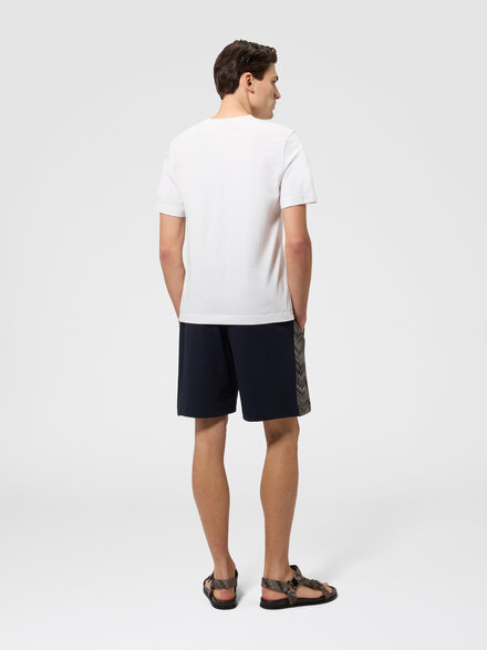 Cotton fleece shorts with zigzag insert, Beige& White  - US26SI04BJ00QHS72P8