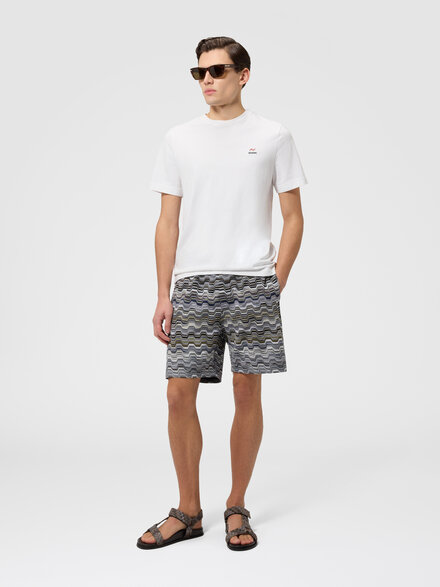 Cotton shorts with Raschel knit and Greek motif, Beige& White  - US26SI05BR014OS616H