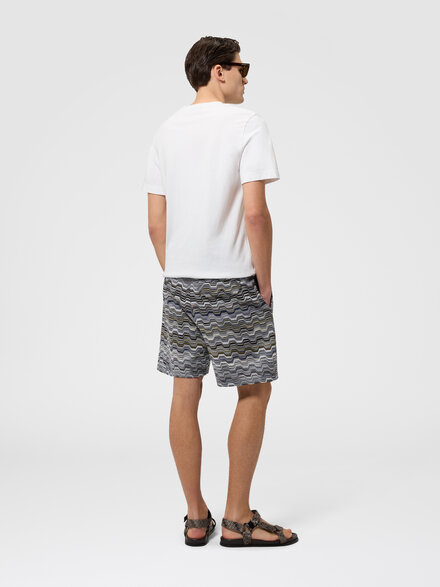 Cotton shorts with Raschel knit and Greek motif, Beige& White  - US26SI05BR014OS616H