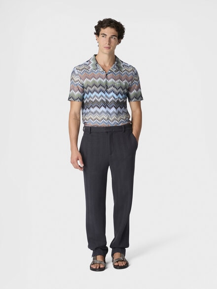 Short-sleeved viscose chevron shirt with snake pattern, Beige& White  - US26SJ03BR014TS91RM