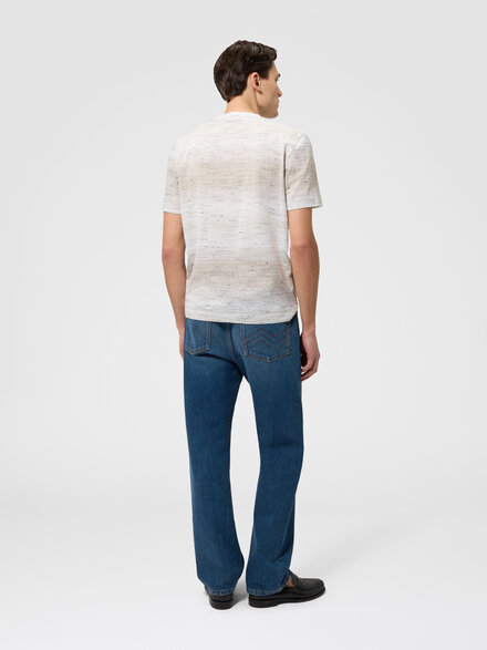 Crew-neck cotton T-shirt with jacquard Greek motif, Beige& White  - US26SL04BJ00Q4S01K8