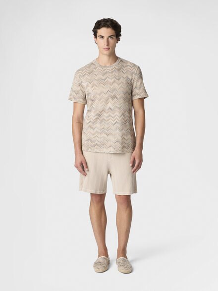 Camiseta de cuello redondo en algodón con motivo de serpiente degradado, Beige& Blanco  - US26SL06BR014NS01JZ