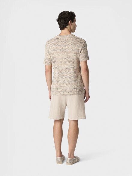 Camiseta de cuello redondo en algodón con motivo de serpiente degradado, Beige& Blanco  - US26SL06BR014NS01JZ