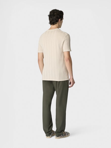 Crew-neck cotton and viscose T-shirt with tone-on-tone zigzag motif, Beige& White  - US26SL06BR014P40210